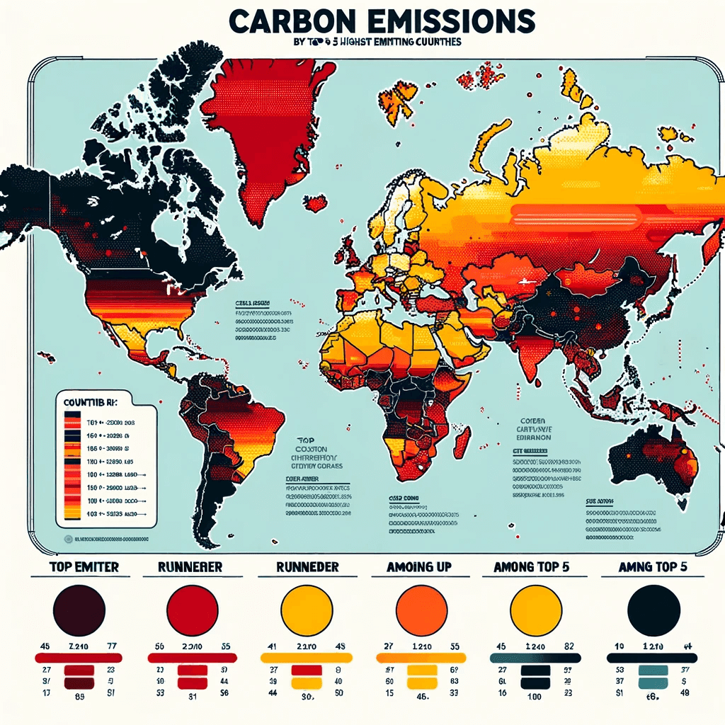 geographical infographic of carbon emission countries by DALL-E 3