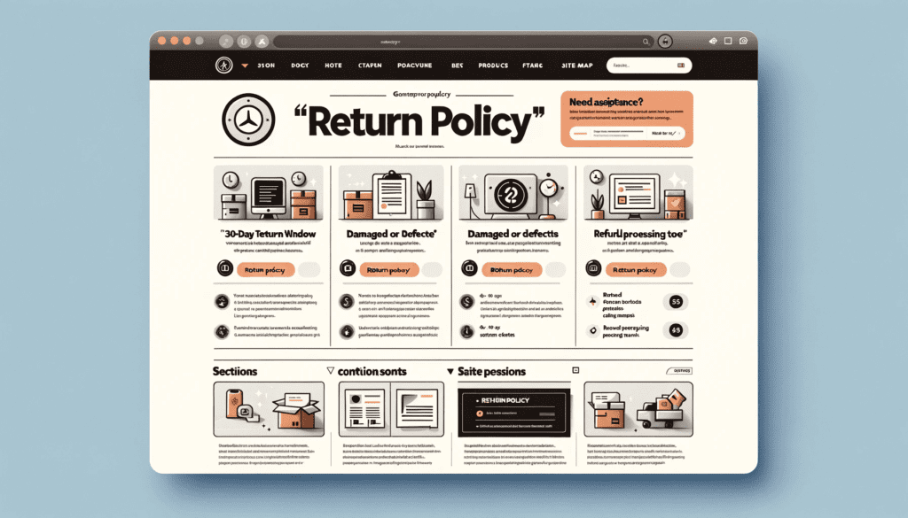 Return policy webpage of website generated by DALL-E 3